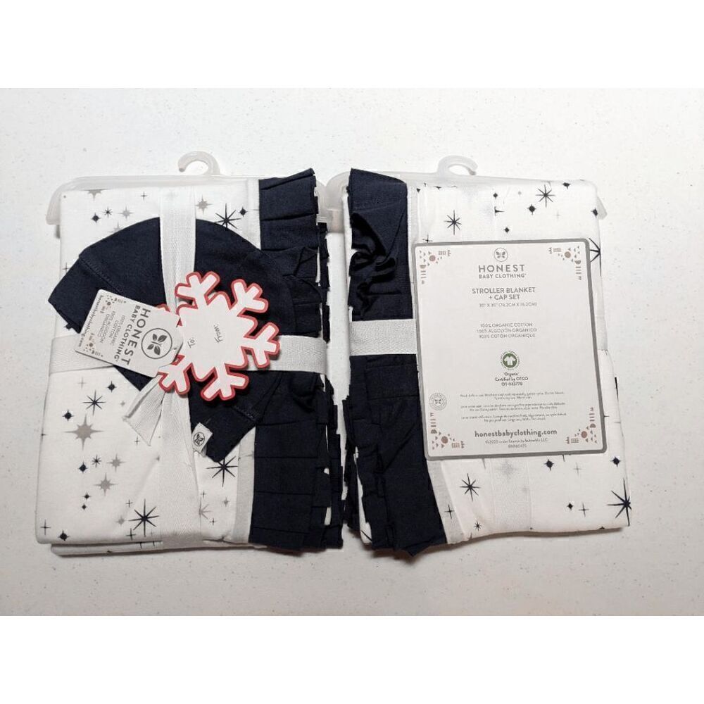 Honest Baby Clothing Organic Cotton Boy/Girl 2-Piece Stroller Blanket and Beanie